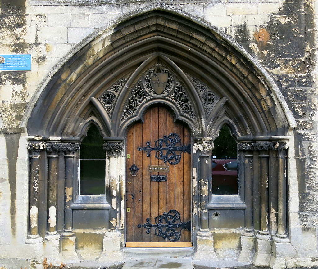 The entrance to Church House (the old deanery and former abbot's lodging), now offices, reception rooms, and a