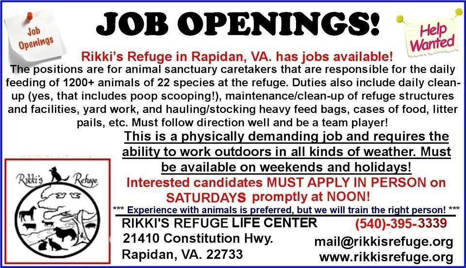 Rikki's Refuge is accepting job applications! (Posted 2/19/15)